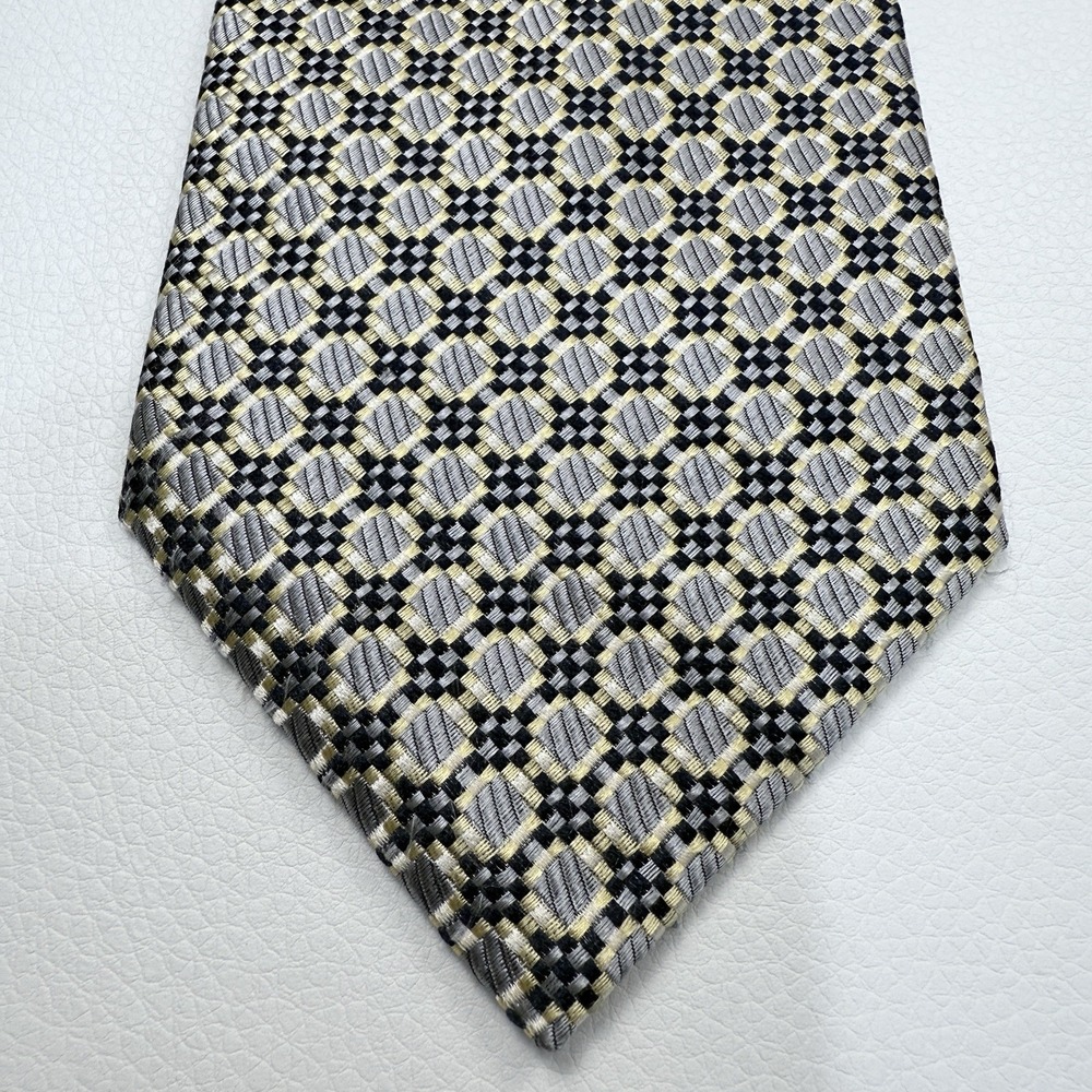 Cerruti 1881‎ Paris Silk Tie Gray Black Geometric Pattern Made in France